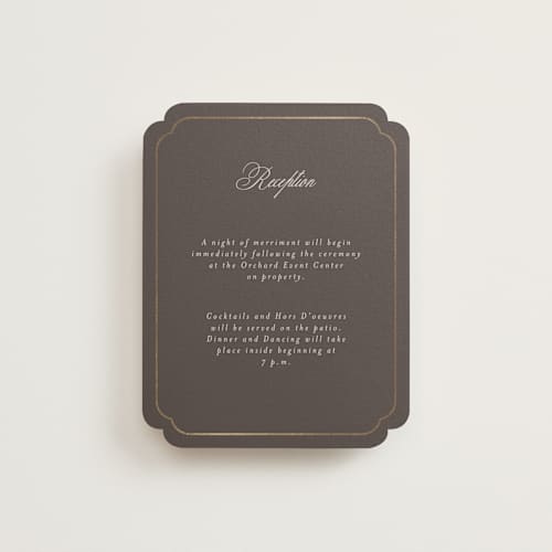 This is a cognac foil stamped wedding invitations with foil pressed by Emily Betts called arch frame printing on signature in standard