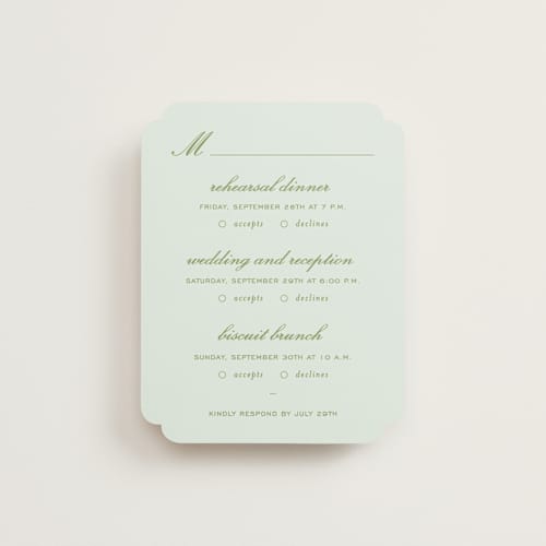 This is a forest rsvp cards with standard by Sara Hicks Malone called dewberry printing on signature in standard