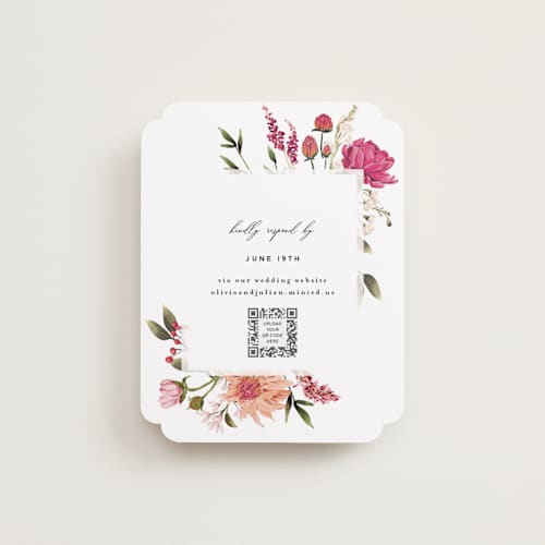 This is a magenta rsvp cards with standard by Susan Moyal called lush printing on signature in standard