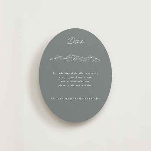 This is a pewter enclosure cards with standard by Sarah Brown called mountainview printing on signature in standard