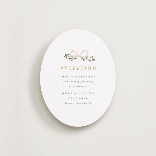 This is a blush reception cards with standard by Itsy Belle Studio called ribbonly frame printing on signature in standard