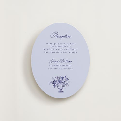 This is a plum reception cards with standard by Cass Loh called blooming crest printing on signature in standard