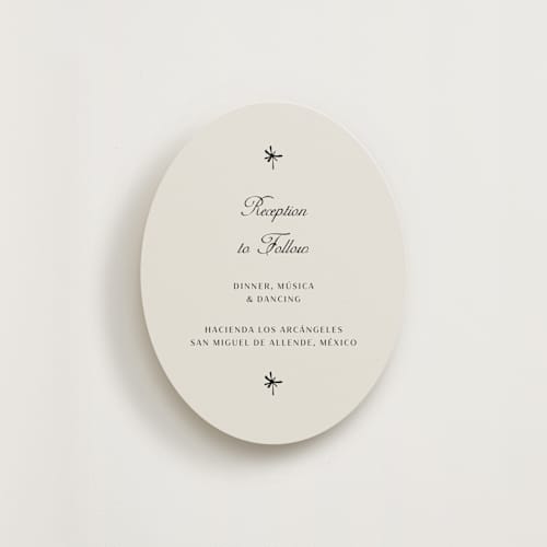 This is a ivory reception cards with standard by Ani Somi called milagro printing on signature in standard