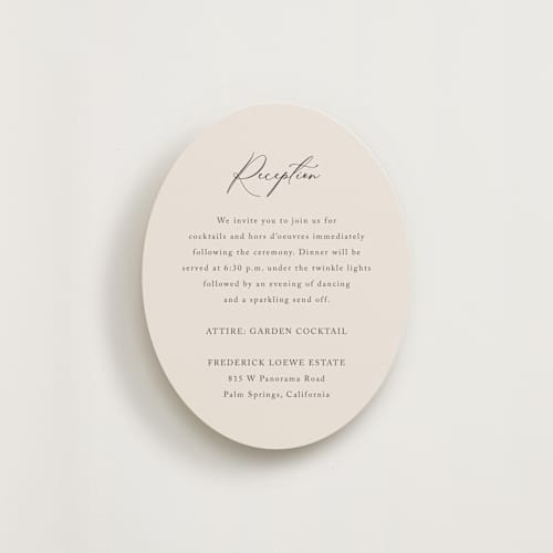 This is a mocha reception cards with standard by Jennifer Postorino called love story printing on signature in standard