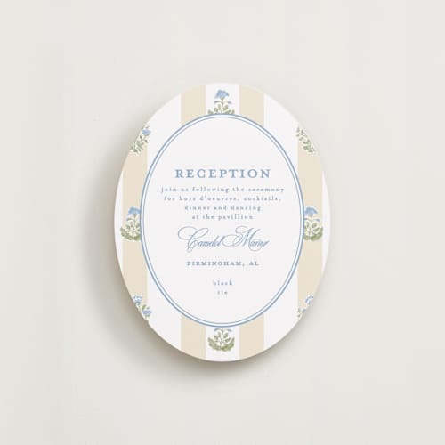 This is a powder reception cards with standard by Creo Study called patterned florals printing on signature in 4.25x5.5