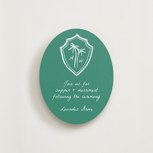 This is a palm reception cards with standard by Erika Firm called palm tree crest printing on signature in standard