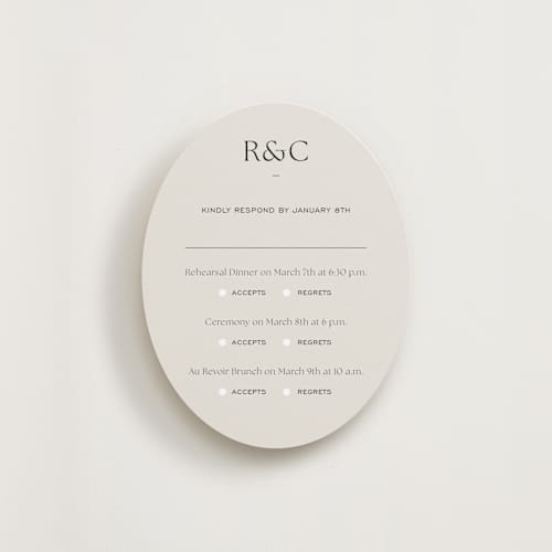 This is a sandstone rsvp cards with standard by Sara Hicks Malone called monogram edit printing on signature in standard