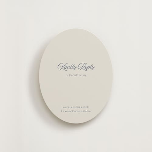 This is a french blue rsvp cards with standard by Nicoletta Savod called ritzy printing on signature in standard