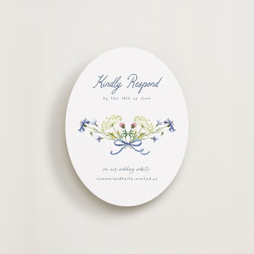 This is a ivory rsvp cards with standard by frau brandt called wildflower romance printing on signature in standard