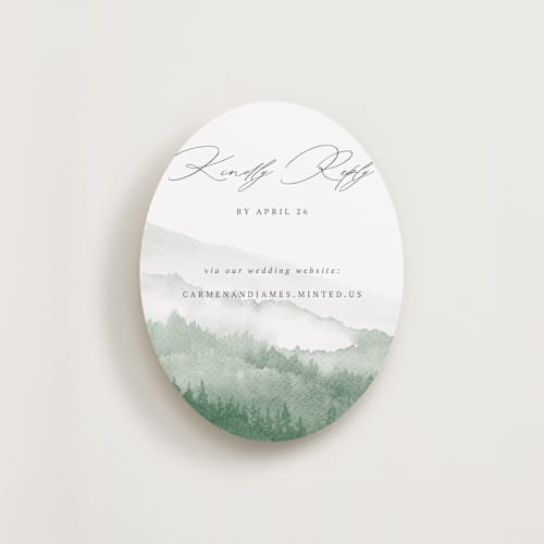This is a fern rsvp cards with standard by Helen Halik called over the mountains printing on signature in standard