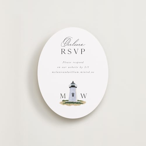 This is a snow rsvp cards with standard by Becky Nimoy called east coast lighthouse printing on signature in standard