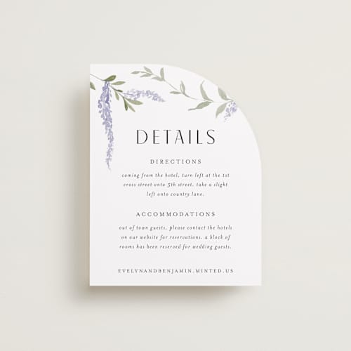 This is a lavender enclosure cards with standard by Design Lotus called enchanted evening printing on signature in standard