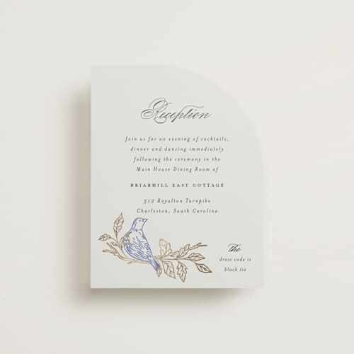 This is a cornflower foil stamped wedding invitations with foil pressed by Grae called meet me in the garden printing on signature in standard