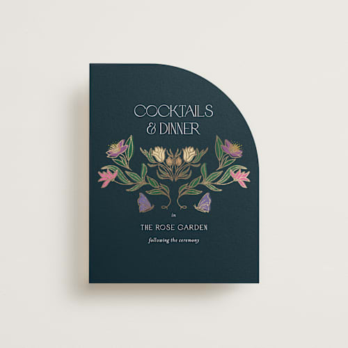 This is a midnight garden foil stamped wedding invitations with foil pressed by Simona Camp called gilded tapestry printing on signature in standard