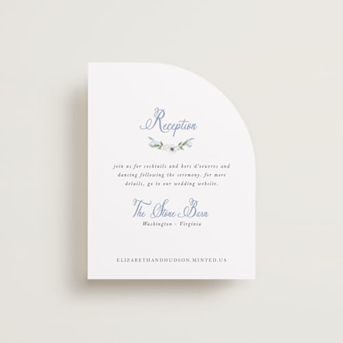 This is a periwinkle reception cards with standard by Design Lotus called sweethearts printing on signature in standard