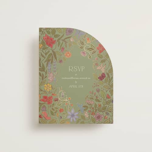 This is a mint rsvp cards with foil pressed by Simona Camp called radiant botany printing on signature in standard