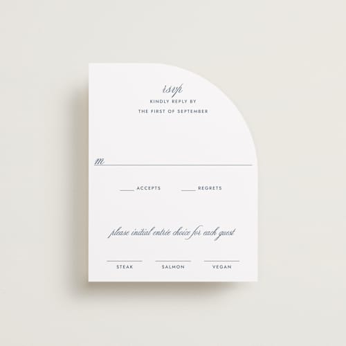 This is a blue bell rsvp cards with standard by Megan Davis called montauk printing on signature in standard