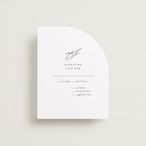 This is a cotton rsvp cards with standard by Angela Thompson called delicate script printing on signature in standard