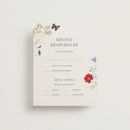 This is a elder flower rsvp cards with standard by Sarah Knight called wild meadow printing on signature in standard