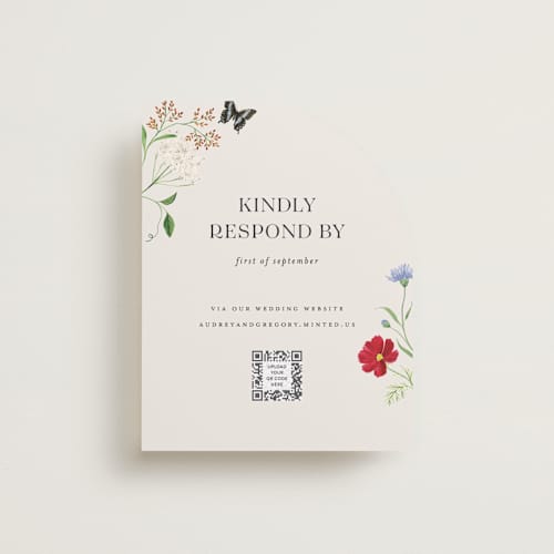 This is a elder flower rsvp cards with standard by Sarah Knight called wild meadow printing on signature in standard