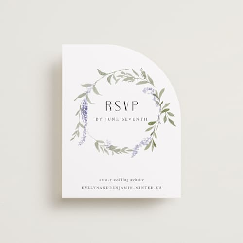 This is a lavender rsvp cards with standard by Design Lotus called enchanted evening printing on signature in standard