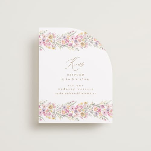This is a spring rsvp cards with standard by Phrosné Barwood called floral arch printing on signature in standard