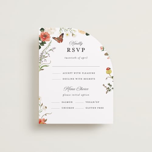 This is a verona sunset rsvp cards with foil pressed by Sarah Knight called fleur printing on signature in standard