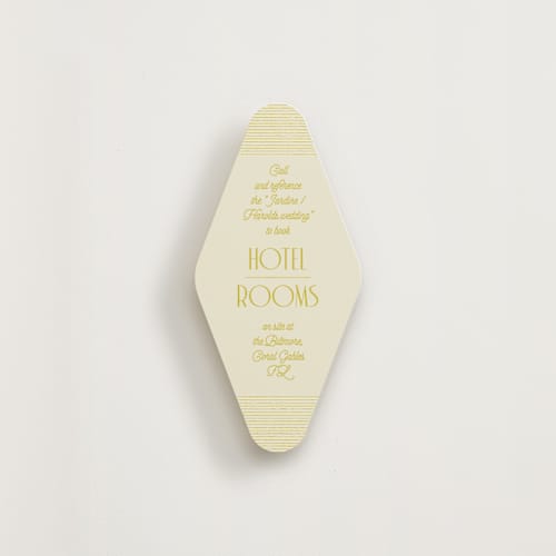 This is a citrus insert cards with standard by Gwen Bedat called hotel keychain printing on signature in standard