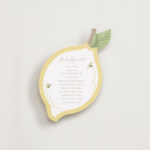This is a lemon insert cards with standard by Jennifer Holbrook called little bees book request printing on signature in standard