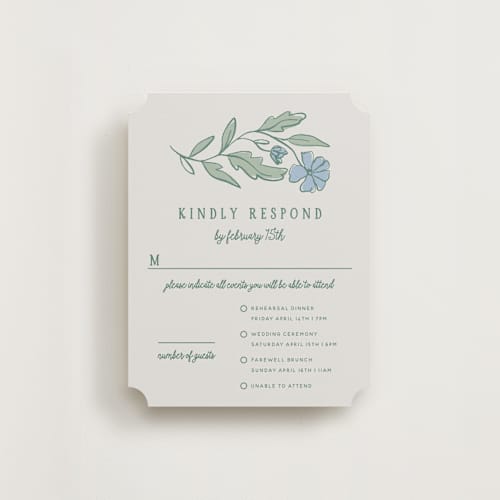 This is a garden rsvp cards with standard by Kelly Watkins called botanical printing on signature in standard
