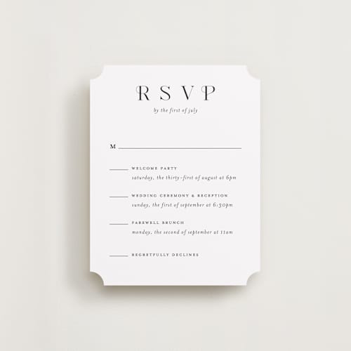 This is a tuxedo rsvp cards with standard by tuldok called embellished note printing on signature in standard