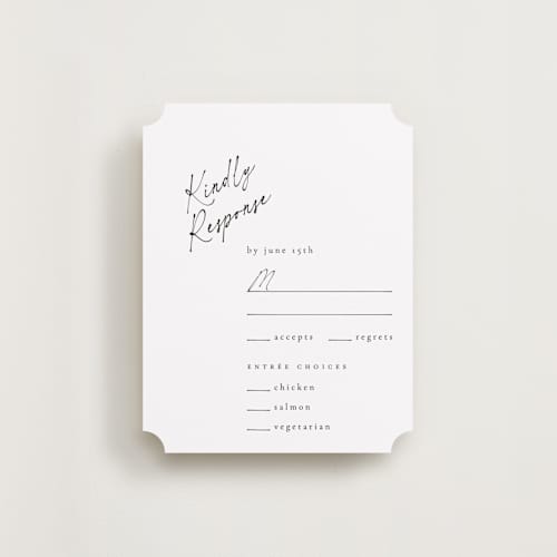 This is a linen rsvp cards with standard by Ana de Sousa called scripted elegance printing on signature in standard