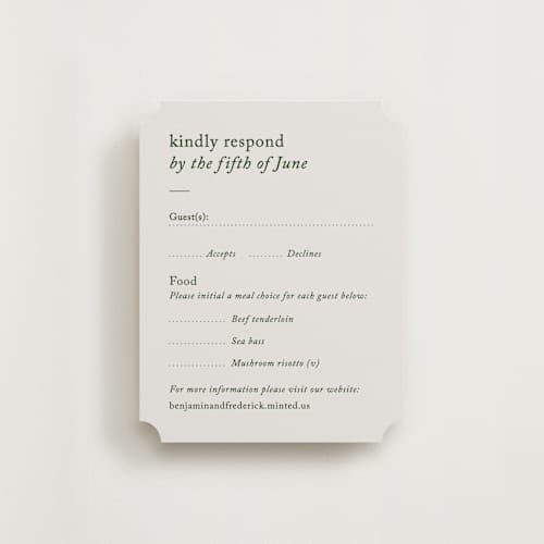 This is a forest rsvp cards with standard by Bethan called editorial printing on signature in standard