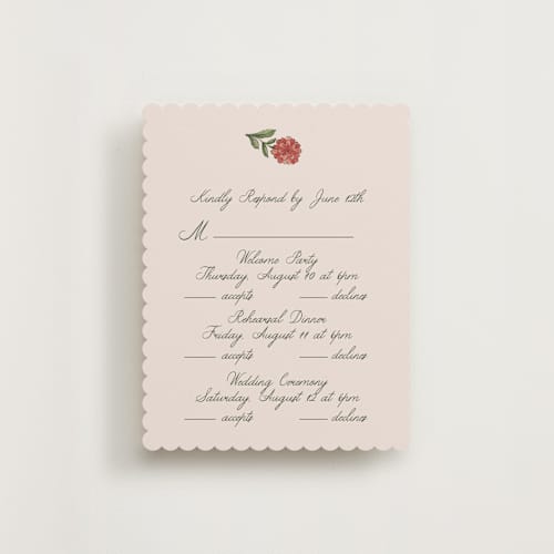 This is a coral fern rsvp cards with standard by Chris Griffith called wedding tapestry printing on signature in standard