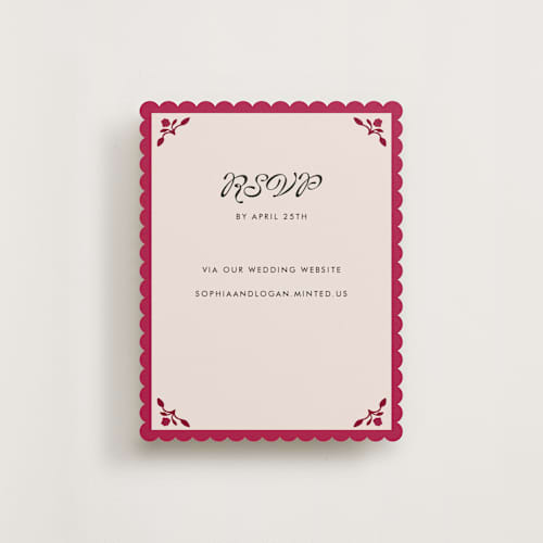 This is a garnet rsvp cards with standard by Morgan Kendall called victorian chic printing on signature in standard