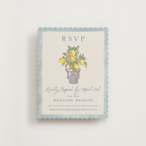 This is a aqua rsvp cards with standard by Chris Griffith called amalfi coast wedding printing on signature in standard
