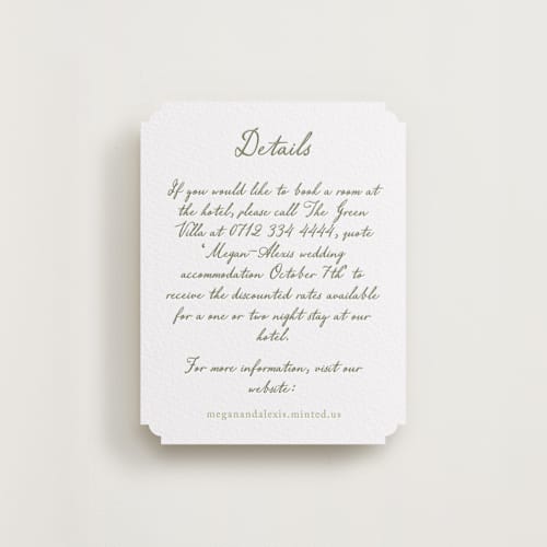 This is a artichoke letterpress wedding invitations with letterpress by Cass Loh called handwritten printing on white cotton in standard