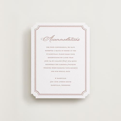 This is a cinnamon letterpress wedding invitations with letterpress by Jennifer Postorino called avery printing on white cotton in standard