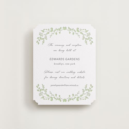 This is a matcha | soft black letterpress wedding invitations with letterpress by Susan Moyal called flower garden printing on white cotton in standard
