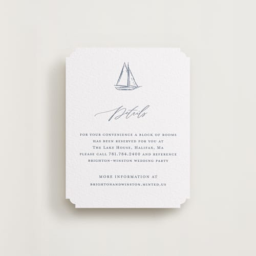 This is a lapis letterpress wedding invitations with letterpress by Jelena Vuletic called mariner printing on luxe white cotton in standard