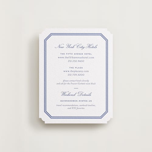 This is a mediterranean letterpress wedding invitations with letterpress by Megan Davis called brasserie printing on white cotton in standard