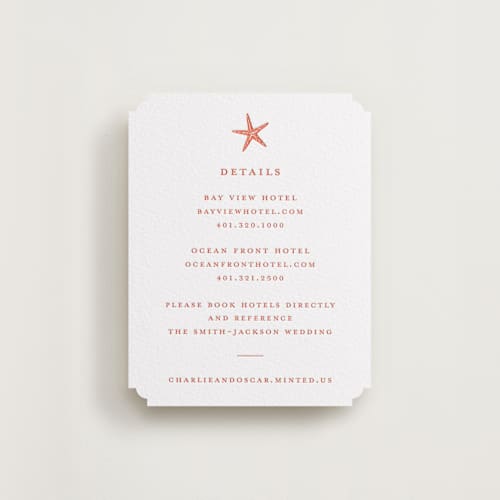 This is a poppy letterpress wedding invitations with letterpress by Pippa Shaw called lobster printing on white cotton in standard