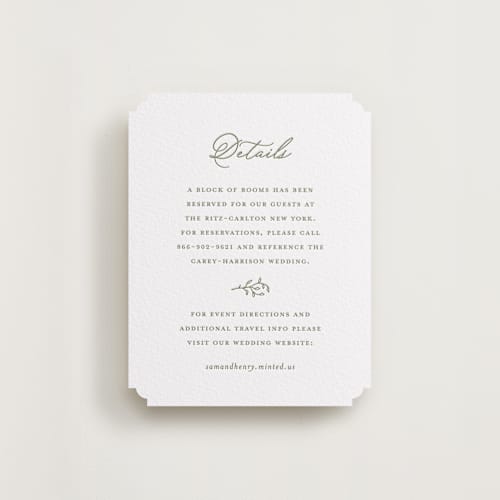This is a artichoke letterpress wedding invitations with letterpress by Katherine Moynagh called garden script printing on white cotton in standard