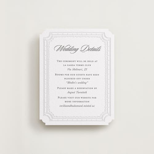 This is a soft black letterpress wedding invitations with letterpress by Pati Cascino called sirmione printing on white cotton in standard
