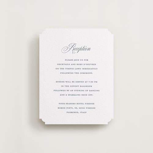 This is a blueberry letterpress wedding invitations with letterpress by Jennifer Postorino called empire printing on white cotton in standard
