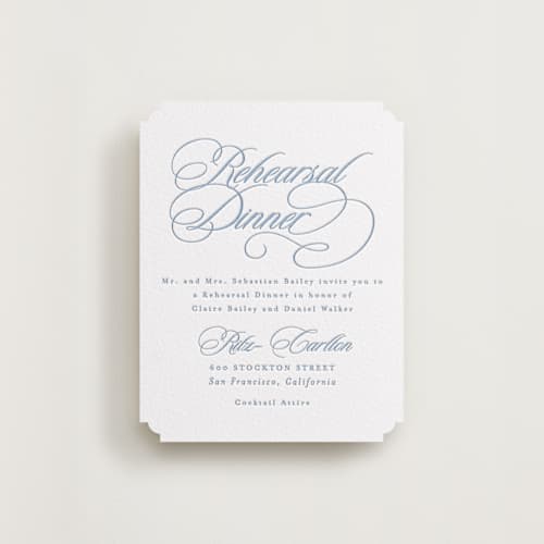 This is a pacific blue enclosure cards with letterpress by Creo Study called aristocratic printing on white cotton in standard
