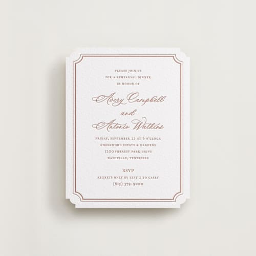 This is a cinnamon enclosure cards with letterpress by Jennifer Postorino called avery printing on white cotton in standard