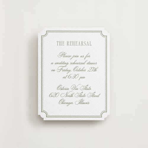 This is a olive | evergreen enclosure cards with letterpress by Robert and Stella called darcy printing on white cotton in standard