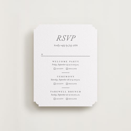 This is a graphite rsvp cards with letterpress by Eric Clegg called magnolia printing on white cotton in standard
