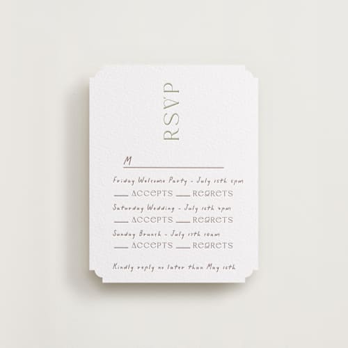This is a burnt sienna rsvp cards with letterpress by Alaina Cherup called la graine printing on white cotton in standard